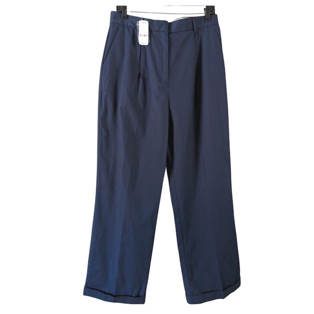 Brooks Brothers Women's Navy Blue Cotton‎ Pleated Wide Leg Pants Size 12 NWT